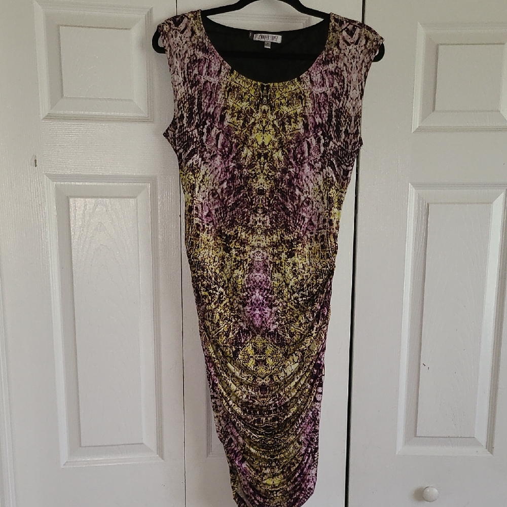 Jennifer Lopez Purple and Yellow Midi Dress